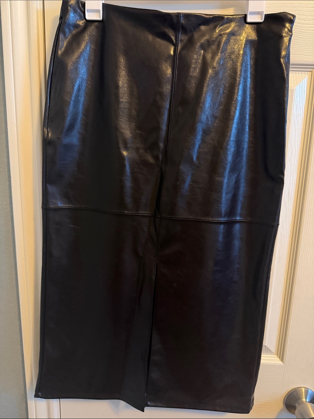 a new day Chocolate Brown Faux Leather Pencil Skirt with Back Vent
